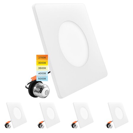Luxrite 3-4 Inch Square LED Flush Mount & Recessed Light 5CCT 650LM Dimmable J-Box or 4 Recessed Can, 4PK LR24980 LR24981-4PK